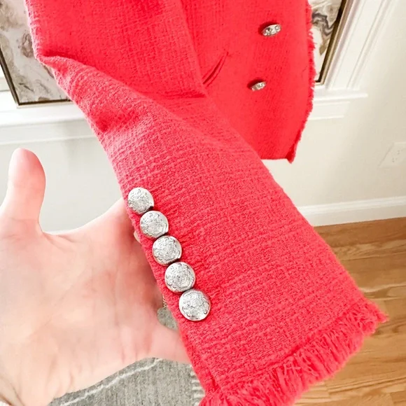 Veronica Beard Nayeli Dickey Red Tweed Button Jacket Blazer